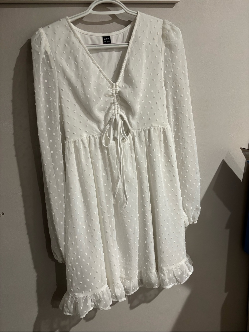 White Swiss Dot Tie-Front Maternity Dress